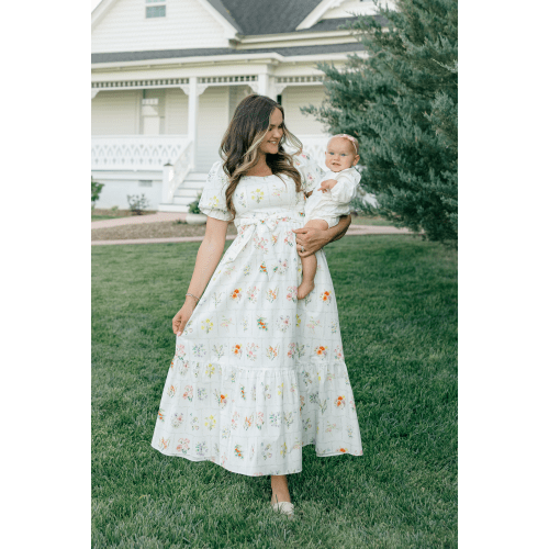 Ann Maxi Dress with Nursing Zippers in Birth Flowers