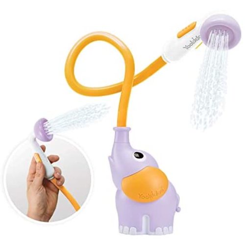 Yookidoo Baby Bath Shower Head - Elephant Water Pump with Trunk Spout Rinser - Control Water Flow from 2 Elephant Trunk Knobs for Maximum Fun in Tub or Sink for Newborn Babies (Purple)