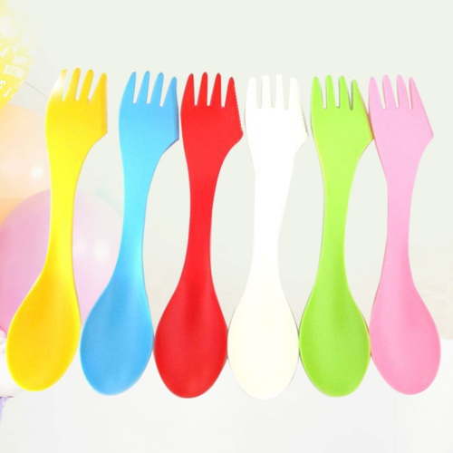 MLINS 6pcs 3 in 1 Set Acrylic Cutlery with Spoon and Fork (Pink White Yellow Red Green Blue)