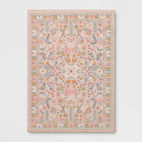5'x7' Floral Kids' Rug Pink - Pillowfort™