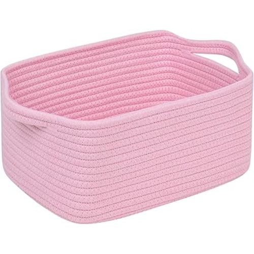 CubesLand Cube Storage Organizer Basket Bin, Cube Shelf Shelves Cotton Rope Basket, Durable Woven Rectangular Basket for Organizing, Nursery Toys Basket, 14x10x7.08IN Pink Basket