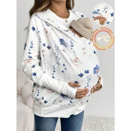 SHEIN 3-In-1 Maternity Knitted Kangaroo Pocket Hooded Thick Jacket, Maternity Jacket Winter | SHEIN