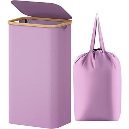 Lifewit 105L Large Laundry Basket with Lid, Removable Bags, Purple