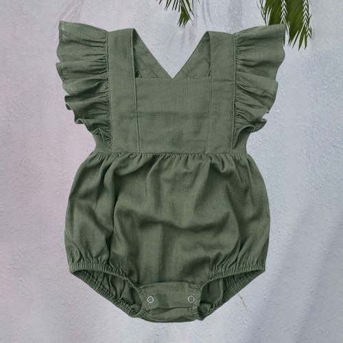 XIMIN Baby Girls Playsuits Ruffled Bodysuit Fly Sleeve Romper Newborn Cotton Linen Jumpsuit Infant Summer Clothes