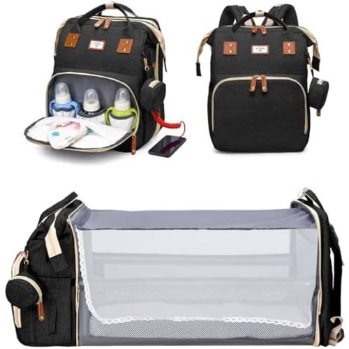 Diaper Bag Backpack, Large Waterproof Lightweight Diaper Bag with Changing Station, Insulated Pockets, USB Port & Stroller Straps, Travel Baby Bag for Mom and Dad, Baby Shower Gifts (Black)