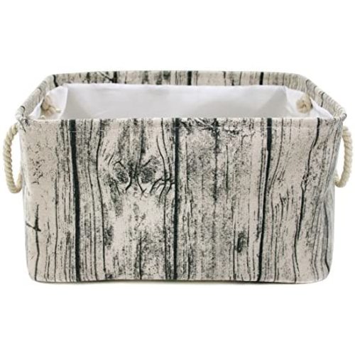 Jacone Stylish Tree Stump Design Wood Grain Rectangular Storage Basket Washable Cotton Fabric Nursery Hamper with Rope Handles, Decorative and Convenient for Kids Rooms (X-Large)