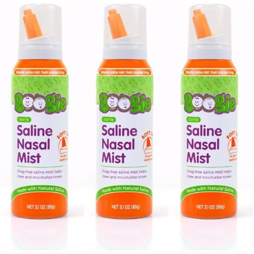 Boogie Saline Nasal Spray Mist for Baby and Kids, Allergy Relief, Nasal Decongestant, Made with Saline, Fresh, 3.1 Ounce (Pack of 3)