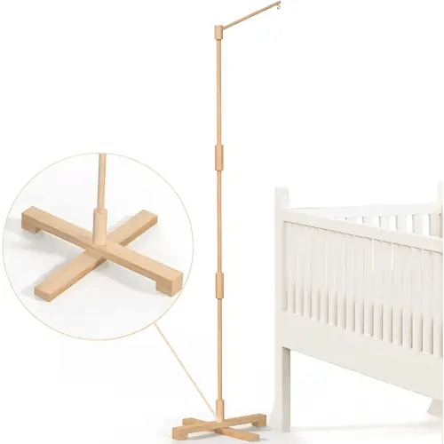 FEISIKE Baby Crib Mobile Arm, 57.4 Inch Mobile Arm for Crib Wooden Nursery Decor Hanger,Holder for DIY Mobile Baby Girl Boy,Hanging Attachment Set Upgrade Floor Stand