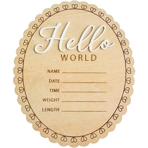 Hello World Baby Wooden Ornament, Newborn Birth Announcement Plaque, Baby Milestone Keepsake, Nursery Decor, Personalized Gift for New Parents