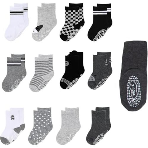 The Peanutshell Boy Buddies Grip Socks 12pk, Neutral Baby Socks