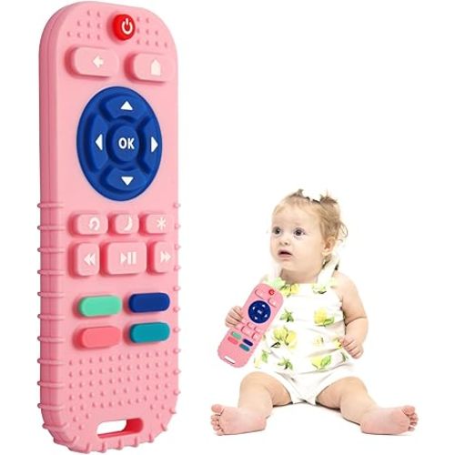 Hooku Silicone Teething Toys for Babies 0-6 Months, Teethers for Babies 6-12 Months, Remote Teether for Baby, Sensory Toys for Babies, Baby Chew Toys