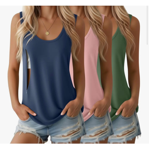 Ficerd 3 Pack Women's Nursing Tank Tops Breastfeeding Zipper Sleeveless Shirts Comfy Summer Postpartum Clothes