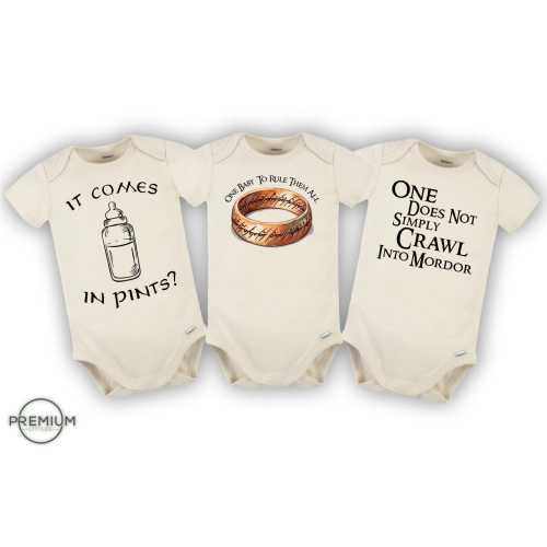 Halfling Baby Onesie® Bundle - 100% Cotton - 3 Premium Gerber Onesies® Included - #V3