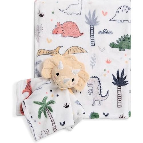 Evolur Roar and Snore Two Piece Gift Set, Includes Blanket with Lovey, Warm and Cozy Baby Blanket, Machine Washable Nursery Bed Blanket, Soft and Charming Lovey