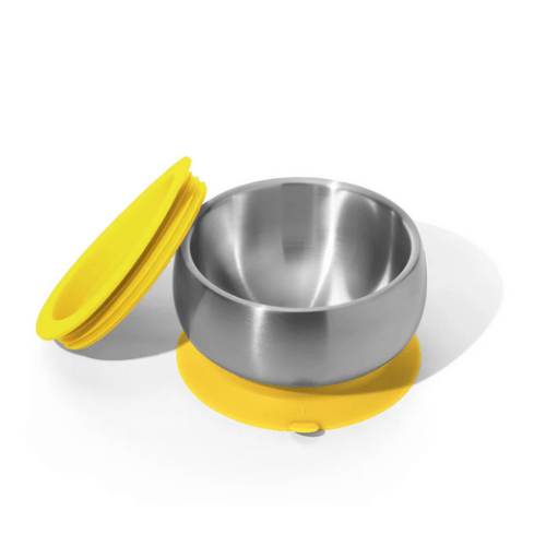 Avanchy Stainless Steel Suction Baby Bowl + Air Tight Lid - Yellow | Traveling Tikes