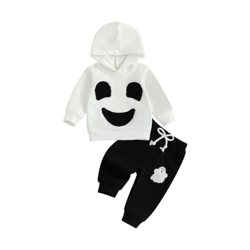Lamuusaa Toddler Baby Boy Halloween Outfit Long Sleeve Ghost Hoodie Sweatshirt Jogger Pants 2Pcs Fall Outfits 3M-3T