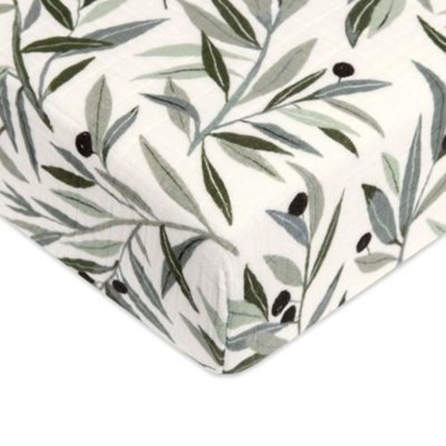 Babyletto Crib Sheet in GOTS Certified Organic Muslin Cotton - Olive Branches