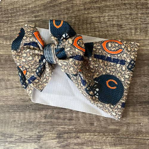 Bears Bow Baby Girl Bow HeadWraps Nylon Headbands Clip Hairband Toddler Cheetah Leopard Fall NFL Chicago Gameday Football