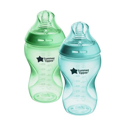 Tommee Tippee Natural Start Baby Bottle, 11oz, Thicker Feed, Breast-Like Nipple for Babies 6 Months+, Clear, 3 Count