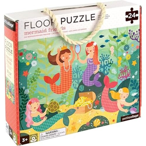 Petit Collage Floor Puzzle Mermaid Friends 24 Pieces | Large Puzzle for Kids | Completed Mermaid Puzzle Measures 18” x 24” | Makes a Great Gift Idea for Ages 3+