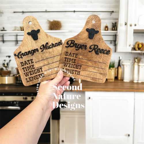 Baby Boy Cow Birth Stats Sign / Nursery Announcement / Cattle Tag Hospital Boy / Wood Birth Sign / Western Baby Sign Cow Head