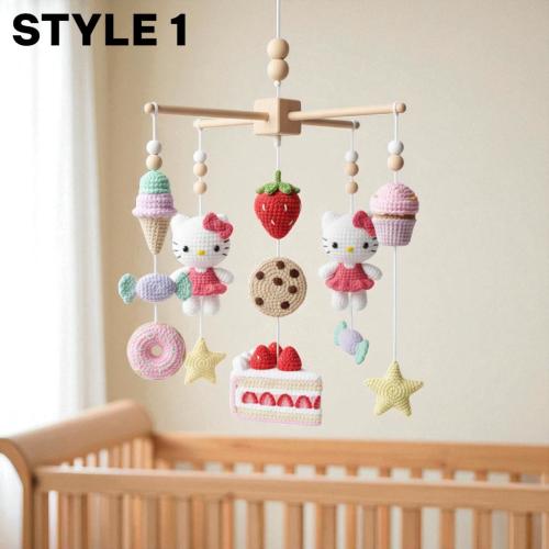 Crochet Baby Mobile: Handmade Cartoon Cat & Sweets, Nursery Decor