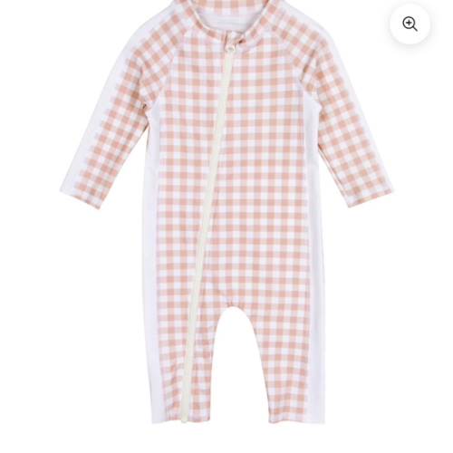 Sunsuit - Long Sleeve Romper Swimsuit | "Pink Gingham"