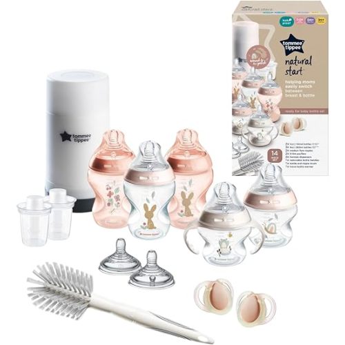 Tommee Tippee Natural Start Bottle, Warmer & Pacifier Set, 0m+, Pink