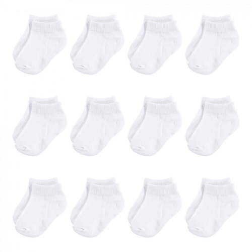 Hudson Baby Infant Unisex Cotton Rich Newborn and Terry Socks, White No-Show, 0-6 Months