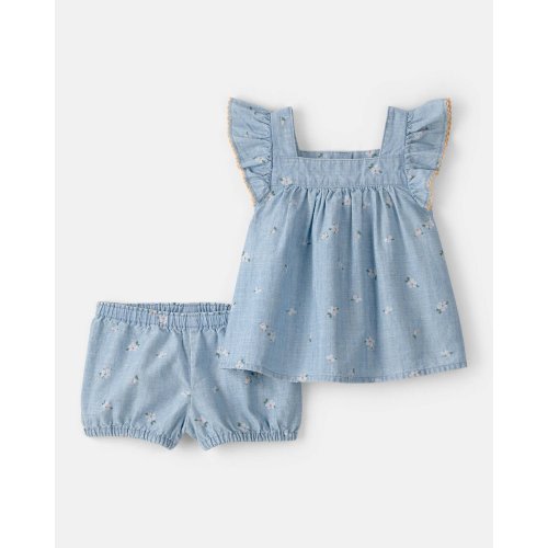 Baby Girl 2-Piece Floral Chambray Top & Short Set - Blue - OshKosh B'gosh | Carter's