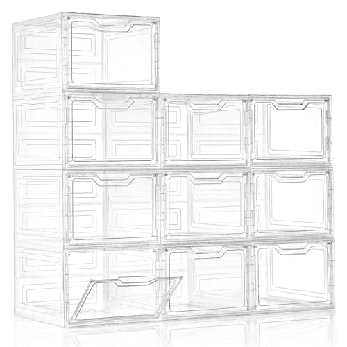 10 Pack Clear Storage Bins with Lids, 19 Qt Closet Organizers and Storage | Stackable, Magnetic Doors, Clothes Organizers and Storage, Purse Organizer, Craft Containers