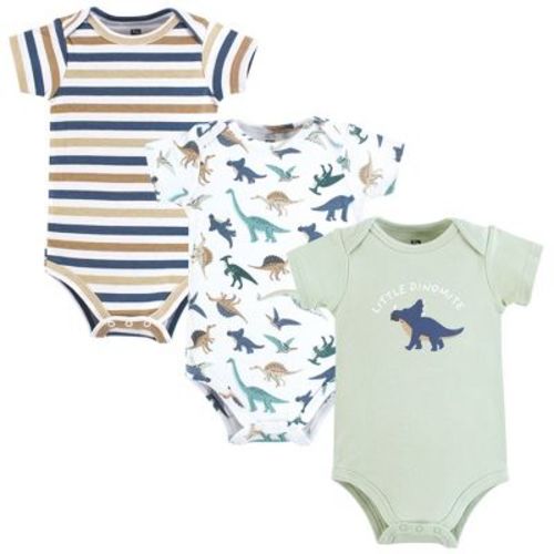 Hudson Baby Infant Boys Cotton Bodysuits 3-Pack, Dino Friends, 3-6 Months