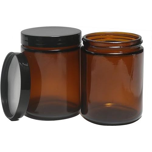 8oz Glass Jars with Lids, 2 pack Jars Amber 250g Empty Round Cosmetic Containers for Sample, Powder,Body Butter,Cream, Lotion, Spice