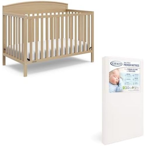 Graco Benton 5 in 1 Convertible Crib with Graco Crib Mattress, Driftwood