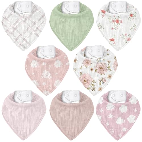 CIVARUA KIDS Muslin Baby Bibs 8 Pack, Baby Bandana Drool Bib for Drooling and Teething, Cotton Soft Absorbent for Girls Boys
