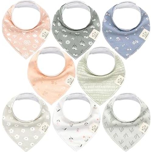 8-Pack Organic Baby Bandana Bibs for Girls - Super Absorbent Triangle Baby Bibs for Drooling and Teething Infant, 100% Cotton Extra Soft for Newborn, Infant 0-36 Months (Fleur)