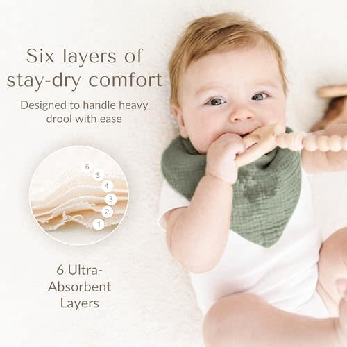 Konssy Muslin Baby Bibs 10 Pack Baby Bandana Drool Bibs 100% Cotton for Unisex Boys and Girls, Soft Absorbent Set for Teething and Drooling