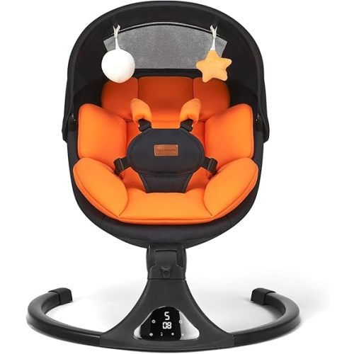 Baby Swings for Infants, Portable Baby Swing for Newborns with Bluetooth, Electric Infant Swing with 5 Speed Motions, 12 Soothing Melodies & Remote Control (Max 20 lbs, Orange)