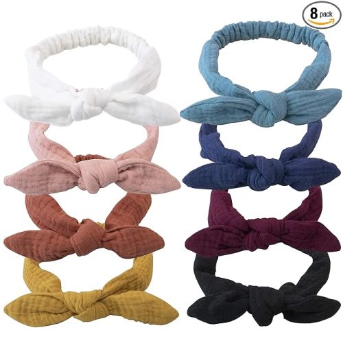 XIMA Headbands for Girls, 8pcs Cotton Rabbit Ears Hairbands for Toddlers Teens Children, Removable Rabbit Ear Bows Kids Hair Accessories