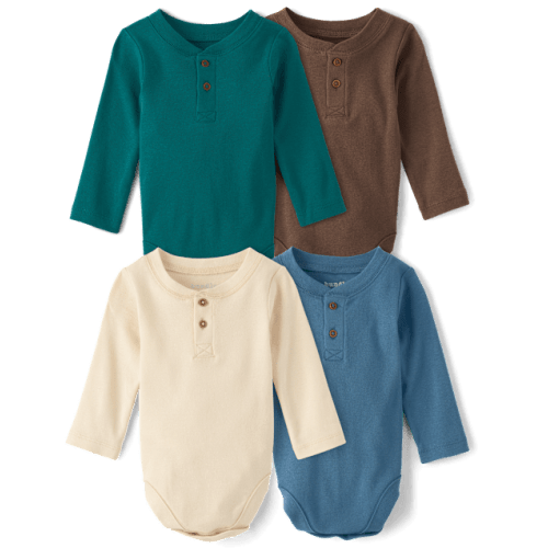 Baby Boys Henley Bodysuit 4-Pack - Green