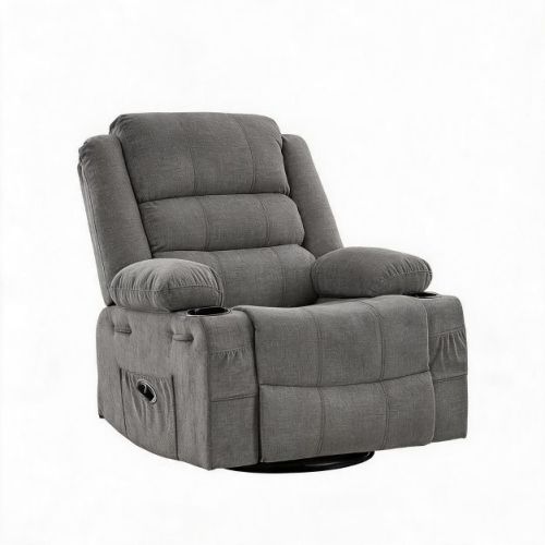 Swivel Recliner Chair for Adults, Extra Wide 360° Swivel Rocking Nursery Chair with 90°-150° Recline, 350 lbs Capacity, Gray Linen