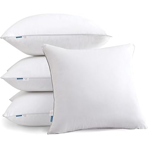 Oubonun 18"x18" Pillow Inserts (Set of 4) - 100% Cotton Cover, Square Throw Pillow Inserts for Couch, Sofa, Bed - Decorative 18 Inch White Pillow Inserts