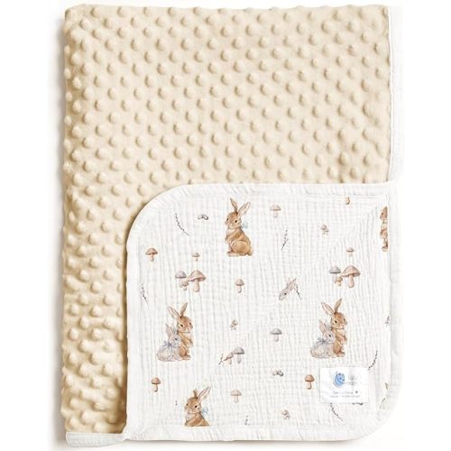 lulumoon Baby Blankets for Newborn Unisex: Thermal Minky Dotted Backing with Bunny Print - Muslin Receiving Blanket for Baby Essential & Registry Gift 30"x40"(Bunny)
