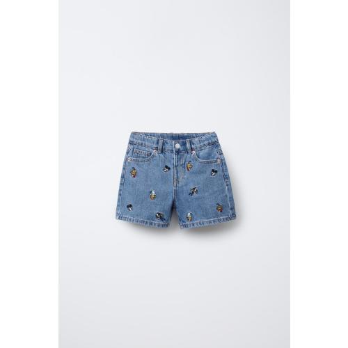MICKEY MOUSE AND FRIENDS © DISNEY DENIM BERMUDA SHORTS - Mid-blue | ZARA United States