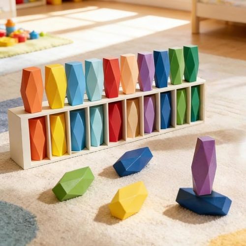Montessori Wooden Stacking Color Sorting Blocks for Toddlers 3+