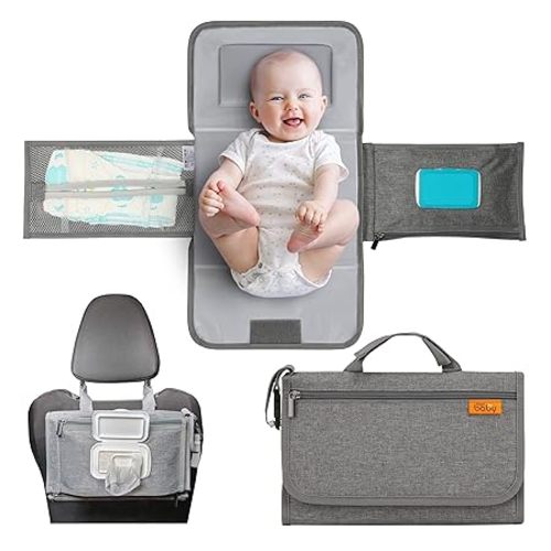 Kopi Baby Portable Diaper Changing Pad - Baby Diaper Changer Travel Bag with Wipes Pocket, Smart Design Portable Changing Mat, Infant Travel Station Kit, Gift for Newborn Girl & Boy - Grey, Premium
