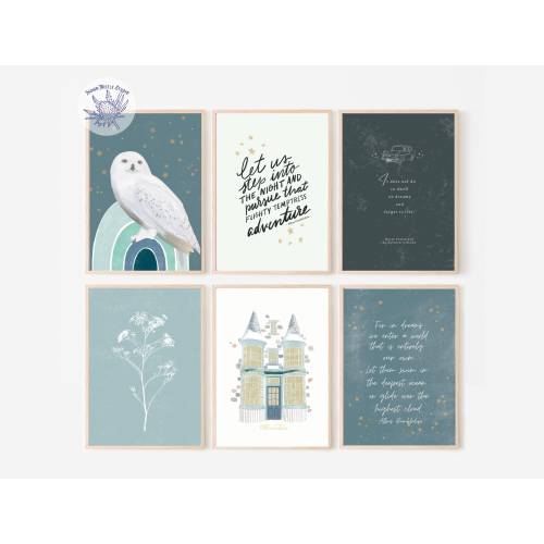 PRINTED Children's Book Posters Set of 6, Owl Nursery Prints, Gallery Wall Bundle, Potter Nursery Wall Art, Owl Nursery Decor, Boys Room