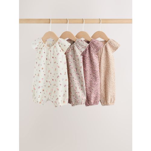 Neutral Floral Popper Through Jersey Baby Rompers 4 Pack