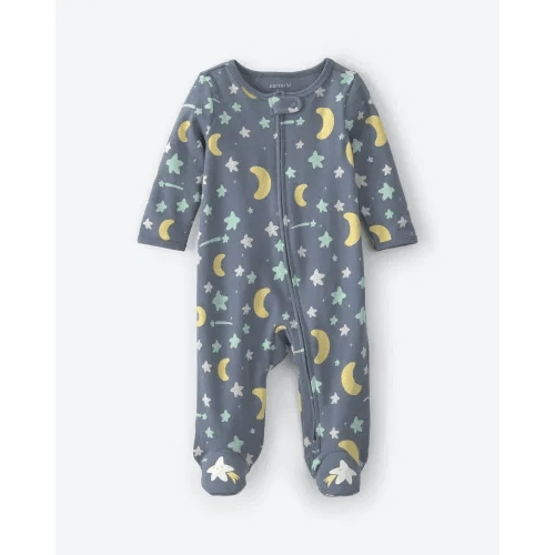 Baby Star Glow in the Dark 100% Cotton 2-Way Zip Sleep & Play Pajamas - Grey | Carter's