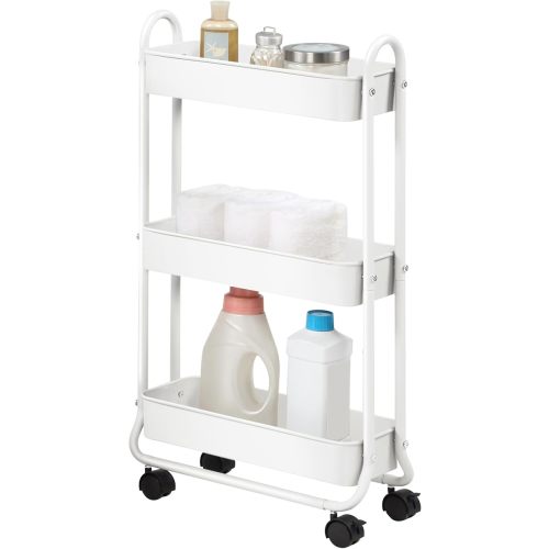 SunnyPoint Slim Rolling Storage Cart, 3 Tier Bathroom Storage Organizer Bathroom, Laundry Utility Cart (White)
